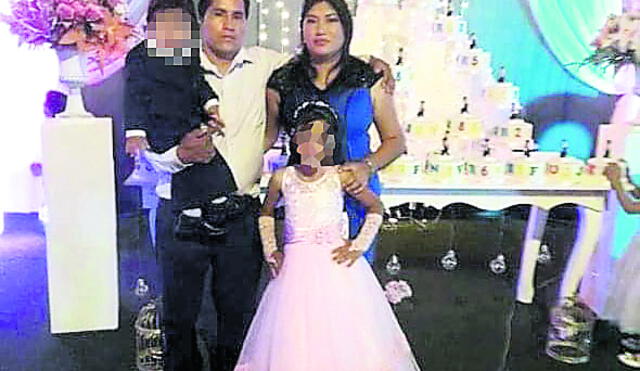 Víctima. Yeni Gomero Miranda con su esposo y sus 2 hijos.