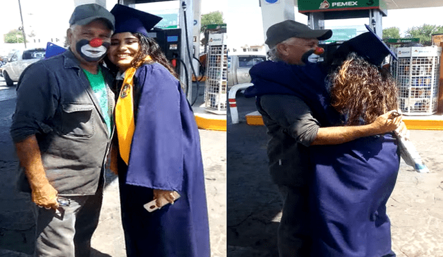 Un video muestra como el famoso payasito mexicano Raymundin es sorprendido por su hija recién graduada.