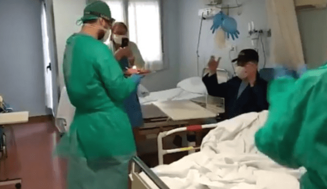 El anciano fue sorprendido por personal médico el día de su cumpleaños. (Foto: captura)