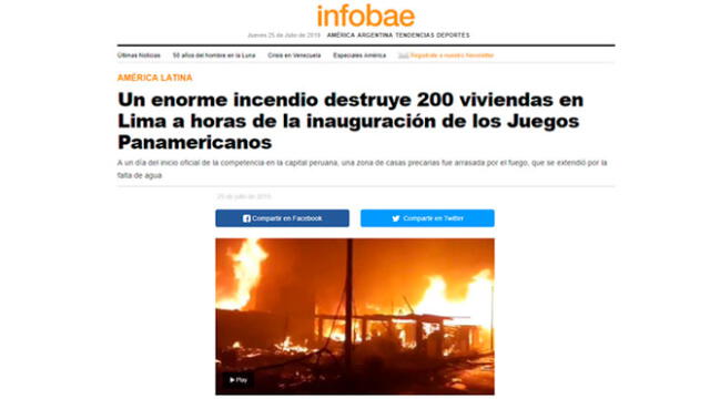 Así informaron los medios internacionales sobre el voraz incendio en AA. HH. del Callao.