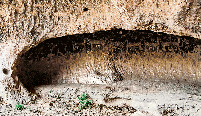 Arte en la caverna. Una recua de llamas parecen desfilar en el interior de esta cueva con sus galerías elaboradas por los megaterios que poblaron la zona