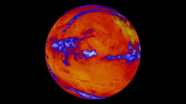El nuevo registro climático pronostica un notable aumento de temperatura. Imagen: Mapa de calor sobre el Océano Pacífico (2014). Crédito: NASA.