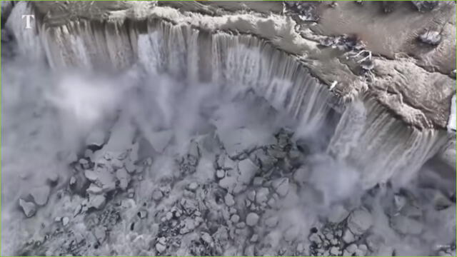 Tras el reporte de una tormenta de nieve, se supo que las cataratas del Niágara se congelaron en Navidad. Ahora solo se ven placas de hielo y grandes neblinas. Foto: captura de YouTube / The Times and The Sunday Times