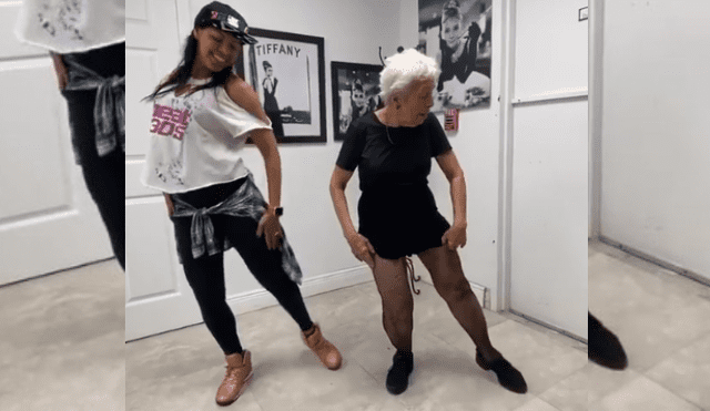 Video es viral en Facebook. Joven animó a su abuela a grabar un reto de baile y quedó sorprendida al ver la gran destreza de la anciana para la danza. Fotocaptura: Junkin Media