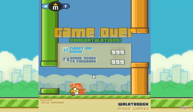 Desliza para ver cómo termina 'Flappy Bird'. Foto: Captura.