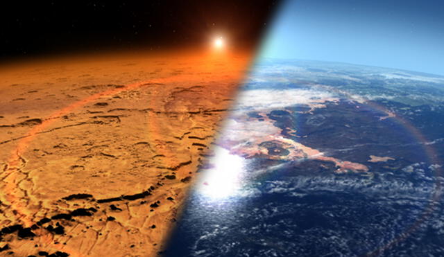 Representación artística de Marte temprano (derecha) y Marte seco (izquierda) | Foto: NASA Goddard