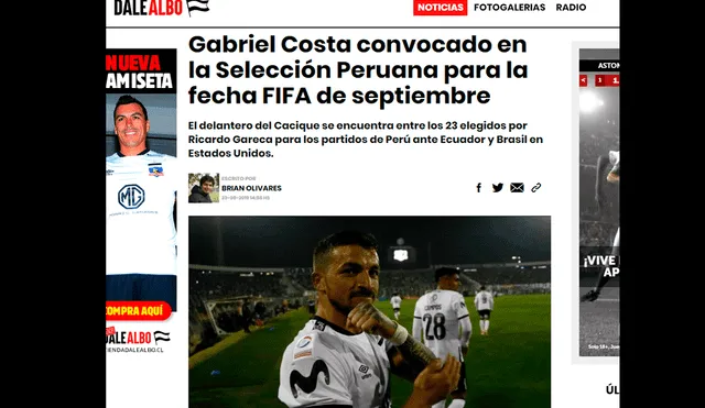 Así informó la prensa chilena sobre la convocatoria de Gabriel Costa a la selección peruana.