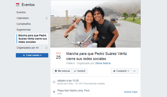 Convocan a marcha en Facebook para que Pedro Suárez Vértiz anule su cuenta de Facebook