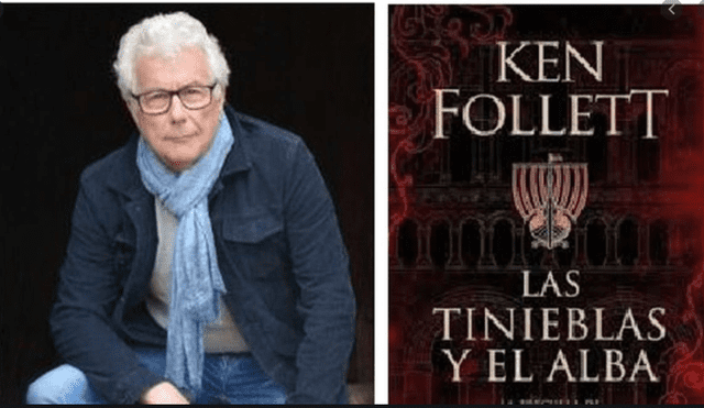 Escritor Ken Follett al lado de su novela que acaba de lanzar al mundo.