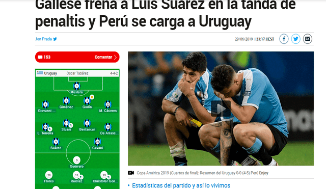 Perú vs Uruguay: prensa internacional reacciona tras la clasificación blanquirroja a semifinales de la Copa América 2019 | FOTOS