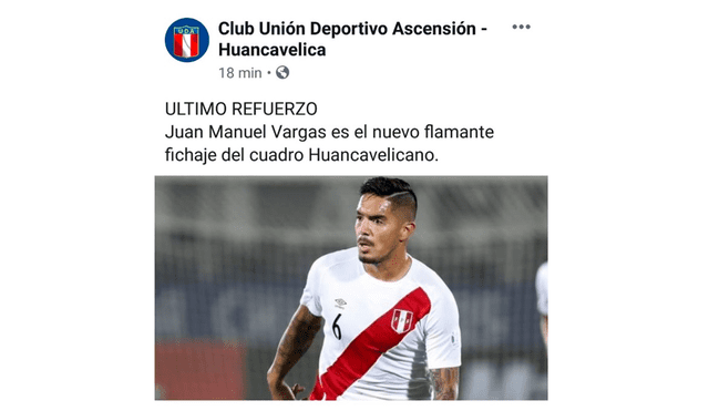 Juan Manuel Vargas fue vinculado al Club Unión Deportivo Ascensión de Huancavelica que milita en la Copa Perú.