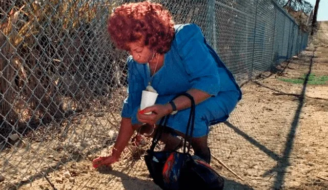 Celia Cruz cogiendo tierra cubana en la Base Naval. (Foto: Miami Herald)