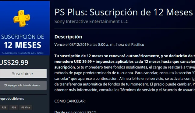 Sony - Suscripción a PlayStation Plus: 1 año a través de