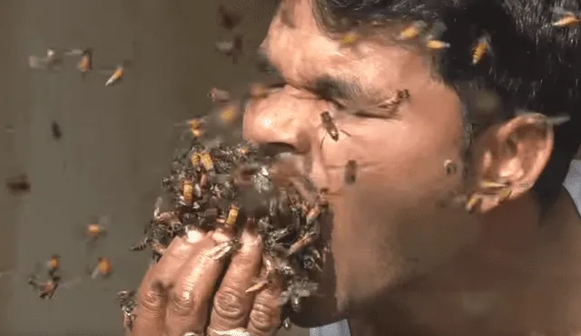 Facebook viral: retan a hombre a colocar enjambre de abejas dentro de su boca y esto sucede [VIDEO]
