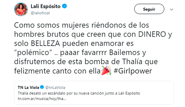 Lali Espósito defiende"Lindo pero bruto" su canción con Thalia