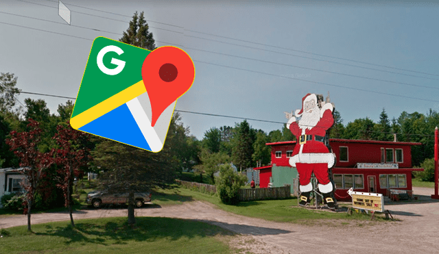 Joven estaba haciendo un recorrido virtual con Google Maps, cuando se vio atraída por un enorme Papá Noel sin imaginar el curioso mensaje que hallaría cerca de él