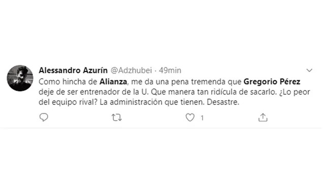 Hinchas de Alianza Lima muestra su lamento por la salida de Gregorio Pérez de Universitario. Foto: