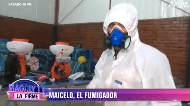 Jonathan Maicelo incursiona en el negocio de la fumigación y desinfección ante la crisis por el coronavirus.