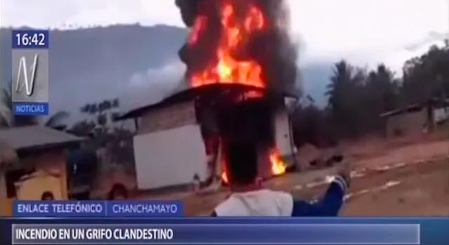 Junín: voraz incendio consumió un grifo clandestino en Chanchamayo [VIDEO]