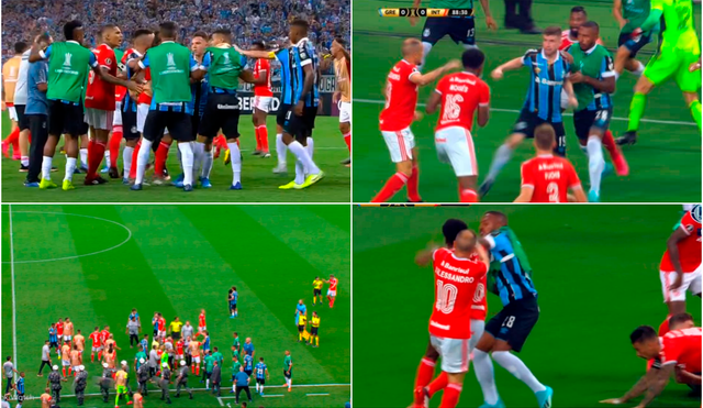 Jugadores del Internacional y Gremio protagonizaron batalla campal en la Copa Libertadores 2020. | Foto: Fox Sports