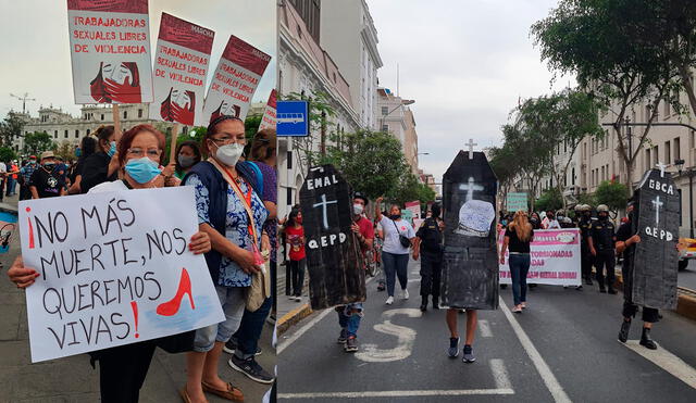 Trabajadoras sexuales protestan en el Centro de Lima. Foto: Twitter @LaFerru