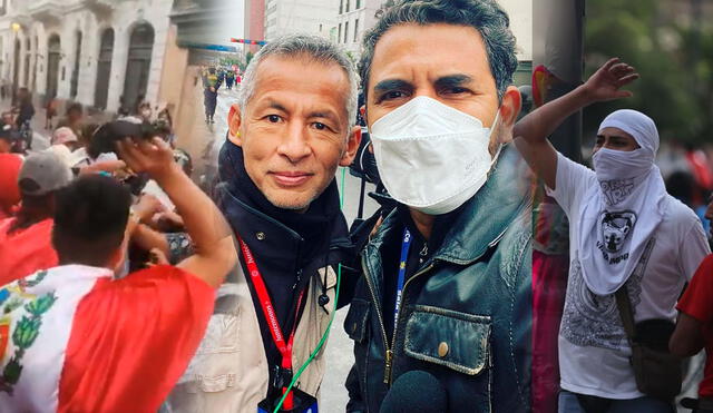 Miembros del equipo de prensa de canales peruanos recibieron piedrazos y los golpearon durante las protestas en Lima, este 19 de enero. Foto: composición/captura Twitter/Andina/Fernando Díaz Instagram