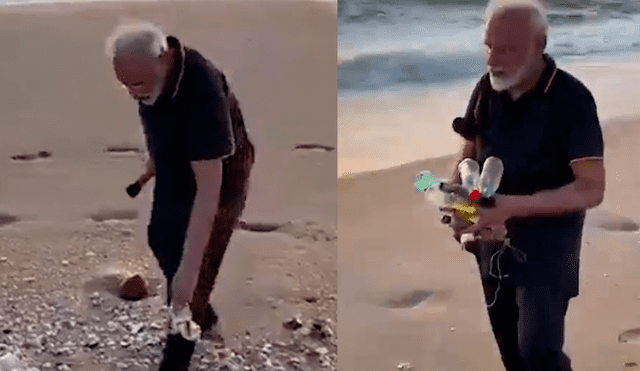 Primer ministro de India se vuelve viral por video donde limpia una playa. Foto: Twitter