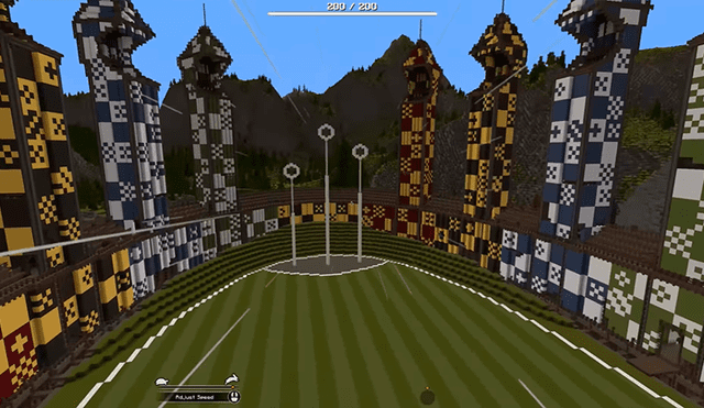 Así luce el campo de Quidditch dentro de Minecraft.