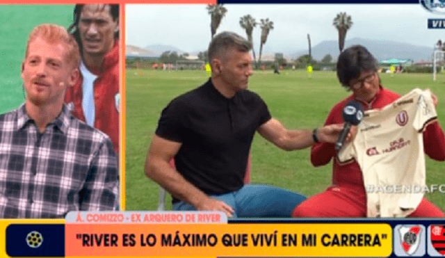 El director técnico de Universitario le regaló la indumentaria 'merengue' al exportero de la selección argentina que se encuentra en Lima para cubrir la ansiada final de Copa Libertadores 2019.