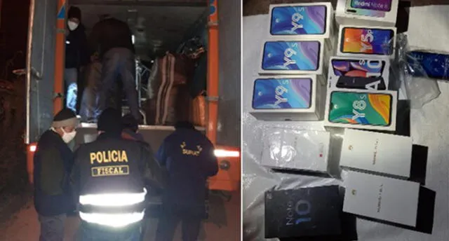 La Policía Fiscal de Cusco halló celulares y accesorios en la bodega de bus, sin documentación.