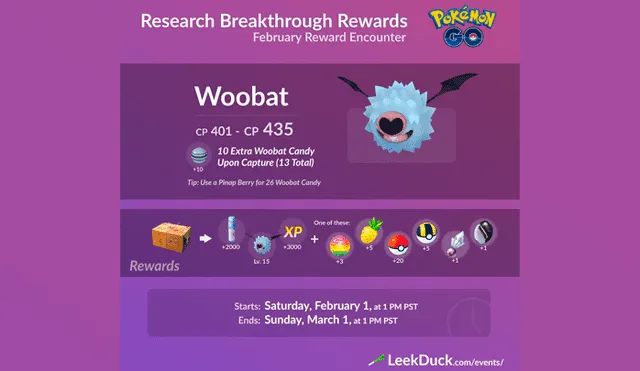 Woobat aparece en la caja de recompensa semanal de Pokémon GO.