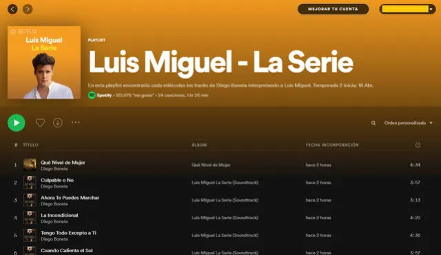 Diego Boneta volverá a interpretar las canciones de Luis Miguel. Foto: Captura de Spotify