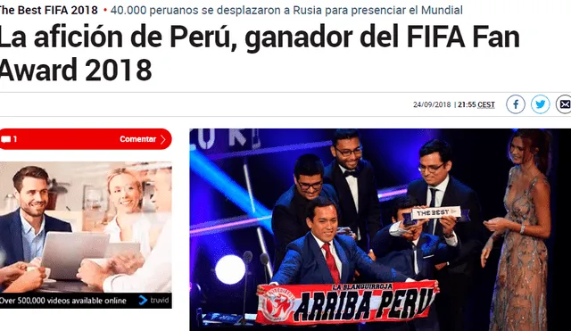 The Best 2018: así reaccionó la prensa mundial tras premio a la afición peruana [FOTOS]
