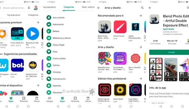 Busca apps por categorías y más, descubre más consejos en la nota. Imagen: El Androide Libre.