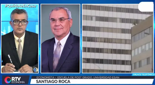 Santiago Roca en el programa RTV Economía, conducido por el periodista Rumi Cevallos. Foto: Captura.