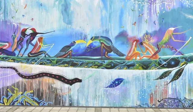 Rember Yahuarcani pinta mural que recrea mundo amazónico en San Isidro