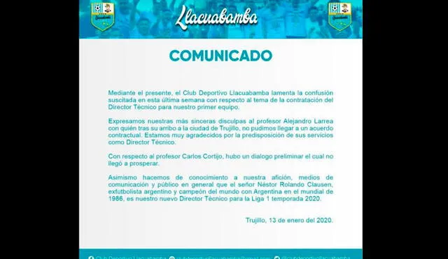 Llacumbamba presentó a Larrea pero firmó con Clausen.