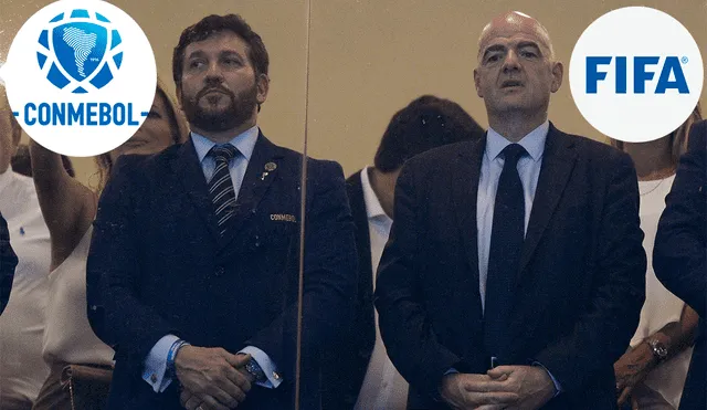 Alejandro Domínguez (presidente de la Conmebol) y Gianni Infantino (mandamás de la FIFA). | Foto: AFP