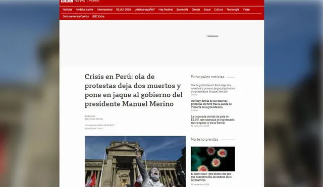La BBC da cuenta de la crisis política en Perú. Foto: Captura de BBC