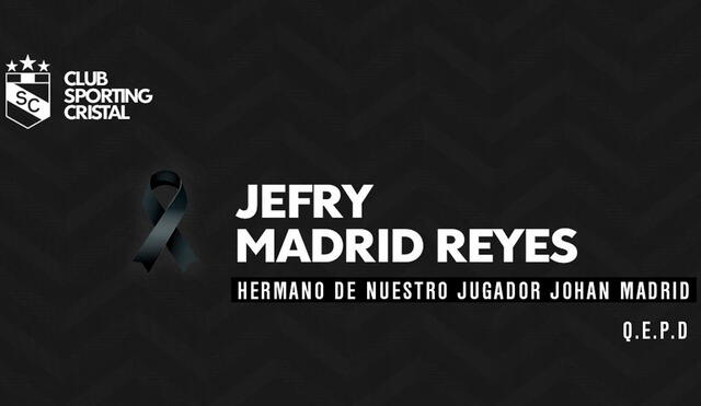 Club rimense mandó sus condolencias a Johan Madrid y su familia, por el fallecimiento de su hermano. Foto: Prensa Sporting Cristal