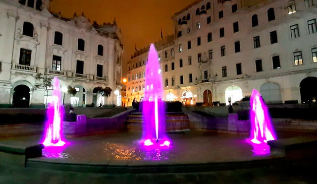 Piletas y monumentos lucirán los tradicionales colores del Señor de los Milagros. Foto: Municipalidad de Lima