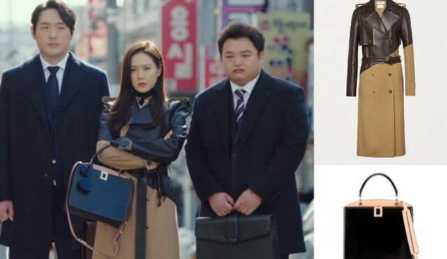 Son Ye Jin usando un abrigo Bottega Veneta y un bolso Roger Vivier.