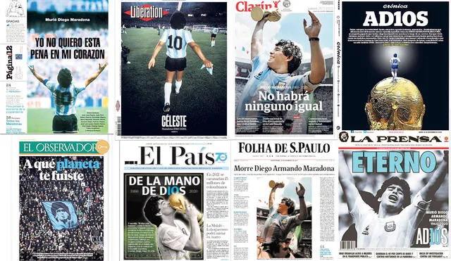 Diego Maradona fue despedido por los medios escritos argentinos y del resto del planeta entre sorpresa, tristeza, y mucho dolor. Foto: composición