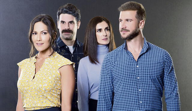 Elenco de Mi vida sin ti: Pierina Carcelén, David Villanueva, Vanessa Saba y Sebastián Monteghirfo