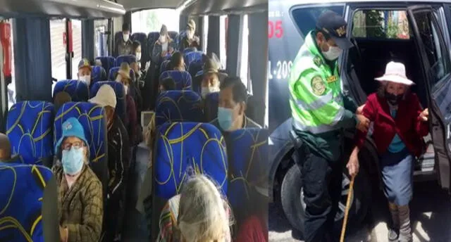 Policía de Cusco brindó bus y patrulleros para transportar a ancianitos de Pensión 65.