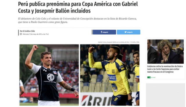 Selección peruana: así informó la prensa chilena acerca de la convocatoria de Gabriel Costa y Ballón