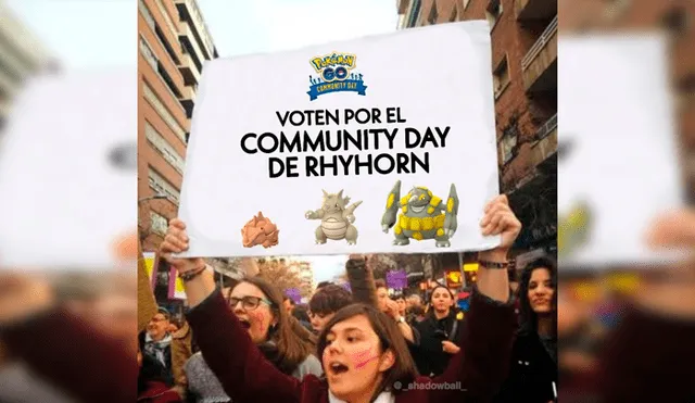 Fans crean meme para que Rhyhon gane las elecciones al Community Day de Pokémon GO.