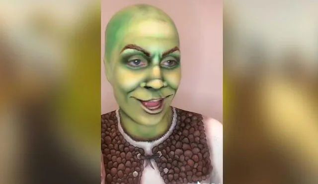 Desliza las imágenes para ver la increíble transformación que tuvo esta joven para ser idéntica al ogro Shrek. Foto: captura de TikTok/Nuria.adraos.makeup