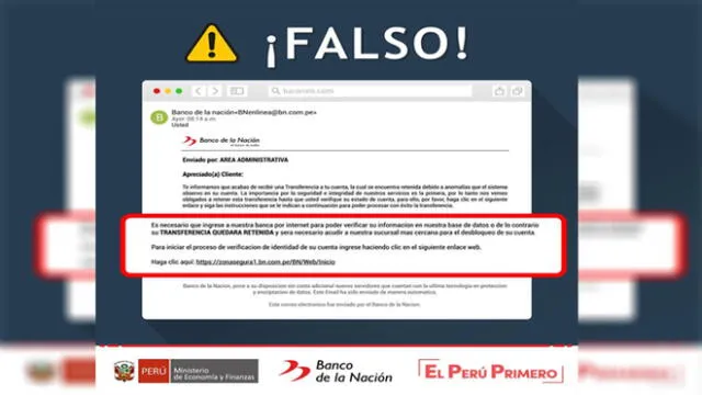 Banco de la Nación alerta a sus usuarios sobre correo electrónico falso / Crédito: Banco de la Nación