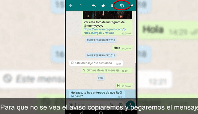 1. En vez de reenviar copia el texto de WhatsApp. Foto: Captura / YouTube.